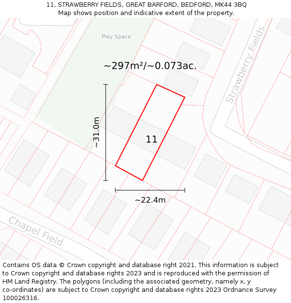 11, STRAWBERRY FIELDS, GREAT BARFORD, BEDFORD, MK44 3BQ: Plot and title map