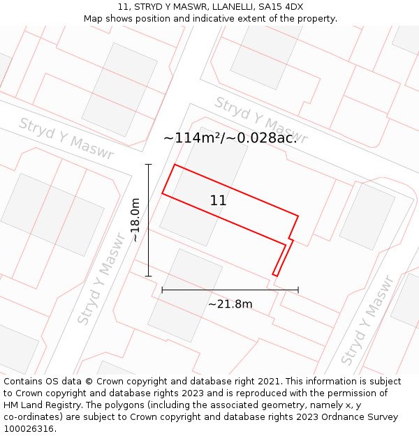 11, STRYD Y MASWR, LLANELLI, SA15 4DX: Plot and title map