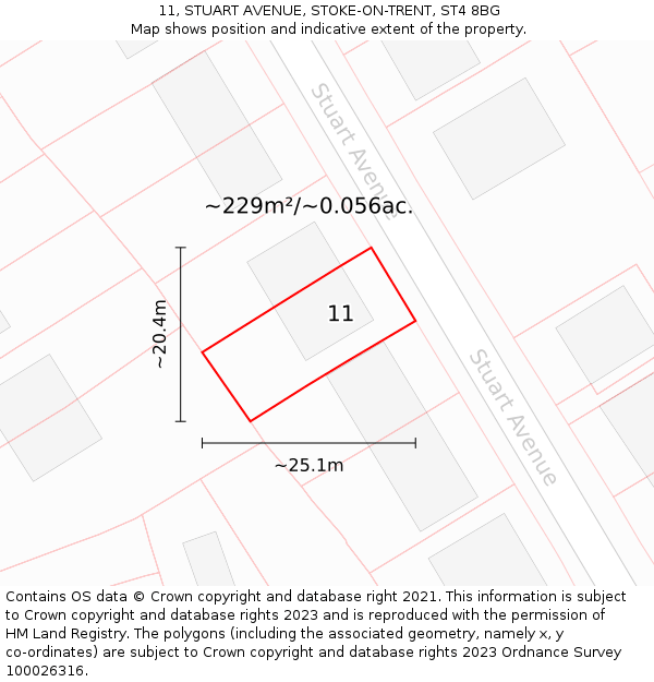 11, STUART AVENUE, STOKE-ON-TRENT, ST4 8BG: Plot and title map