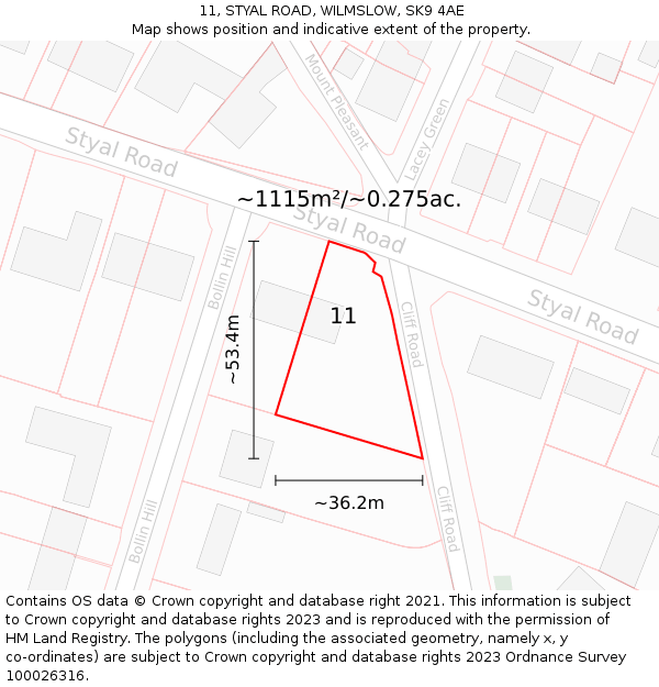 11, STYAL ROAD, WILMSLOW, SK9 4AE: Plot and title map