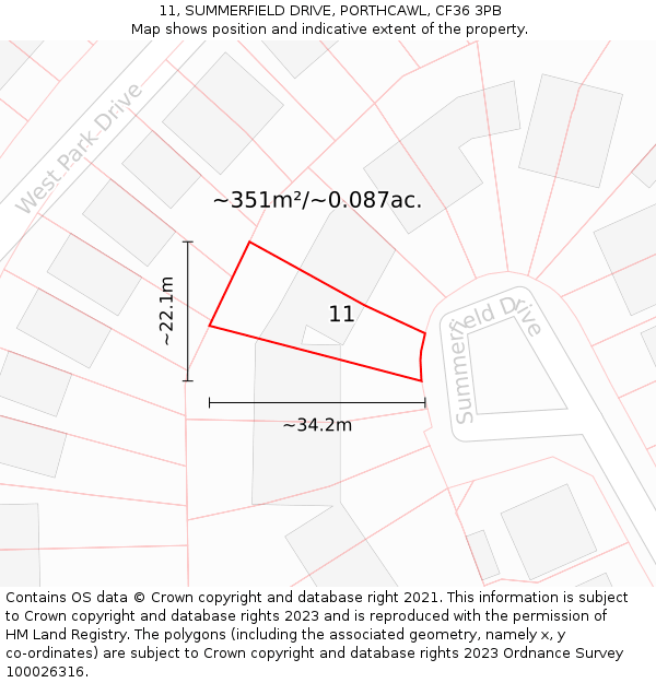 11, SUMMERFIELD DRIVE, PORTHCAWL, CF36 3PB: Plot and title map