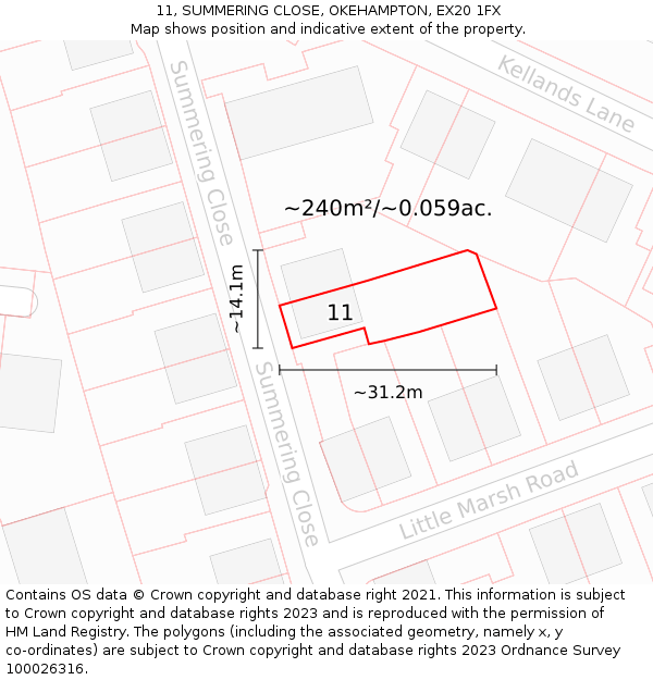 11, SUMMERING CLOSE, OKEHAMPTON, EX20 1FX: Plot and title map