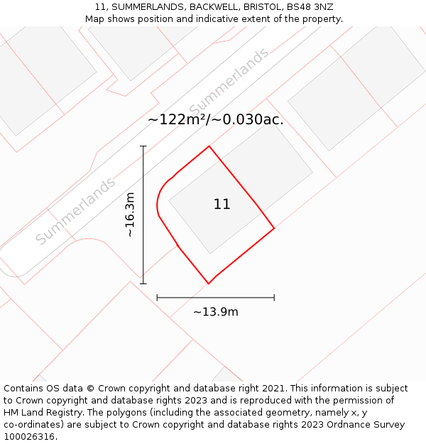 11, SUMMERLANDS, BACKWELL, BRISTOL, BS48 3NZ: Plot and title map