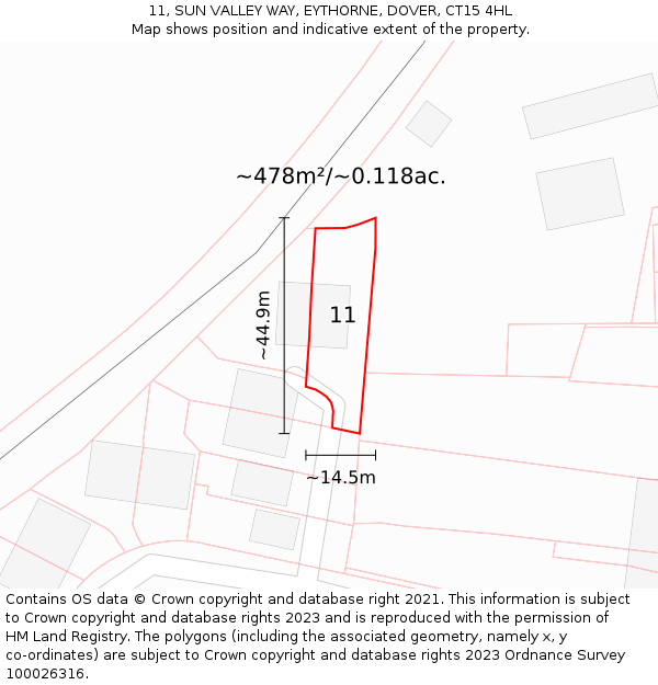 11, SUN VALLEY WAY, EYTHORNE, DOVER, CT15 4HL: Plot and title map