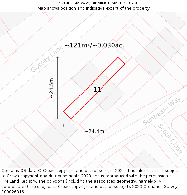 11, SUNBEAM WAY, BIRMINGHAM, B33 0YN: Plot and title map