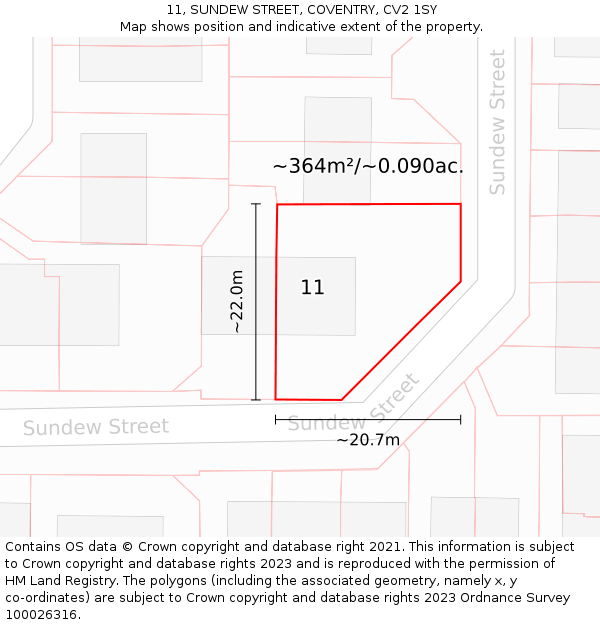 11, SUNDEW STREET, COVENTRY, CV2 1SY: Plot and title map