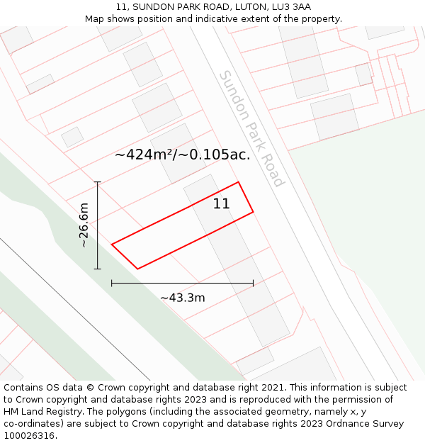 11, SUNDON PARK ROAD, LUTON, LU3 3AA: Plot and title map