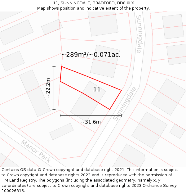 11, SUNNINGDALE, BRADFORD, BD8 0LX: Plot and title map