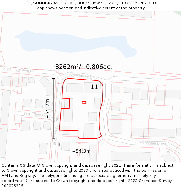 11, SUNNINGDALE DRIVE, BUCKSHAW VILLAGE, CHORLEY, PR7 7ED: Plot and title map