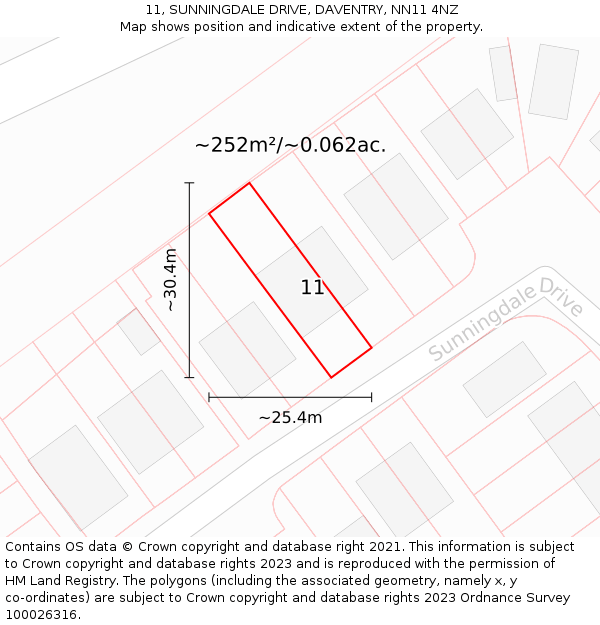 11, SUNNINGDALE DRIVE, DAVENTRY, NN11 4NZ: Plot and title map