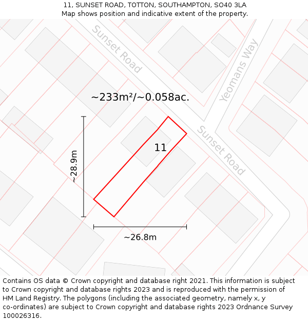 11, SUNSET ROAD, TOTTON, SOUTHAMPTON, SO40 3LA: Plot and title map