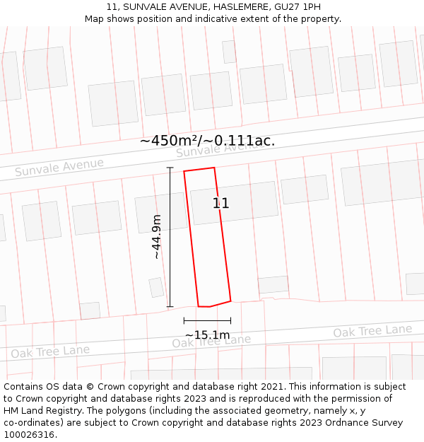 11, SUNVALE AVENUE, HASLEMERE, GU27 1PH: Plot and title map
