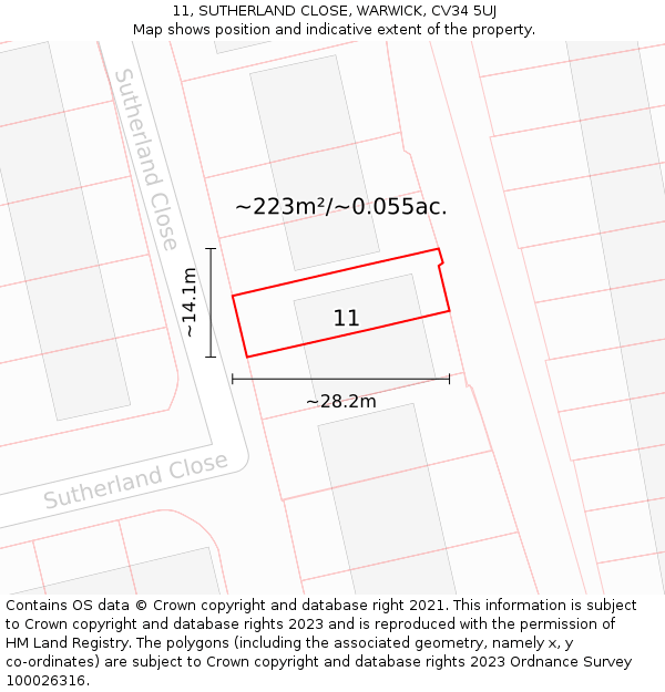 11, SUTHERLAND CLOSE, WARWICK, CV34 5UJ: Plot and title map