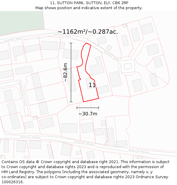 11, SUTTON PARK, SUTTON, ELY, CB6 2RP: Plot and title map