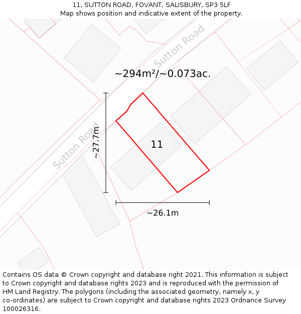 11, SUTTON ROAD, FOVANT, SALISBURY, SP3 5LF: Plot and title map