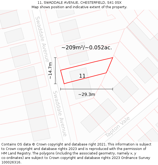 11, SWADDALE AVENUE, CHESTERFIELD, S41 0SX: Plot and title map