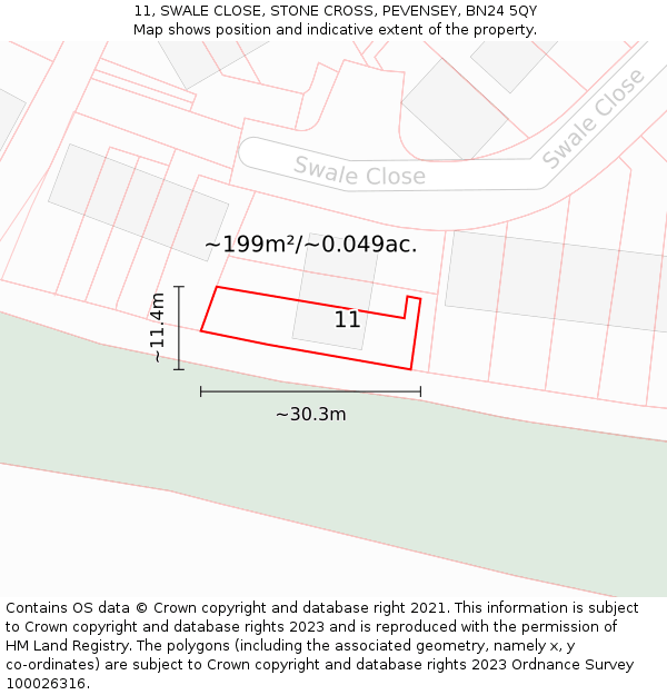 11, SWALE CLOSE, STONE CROSS, PEVENSEY, BN24 5QY: Plot and title map