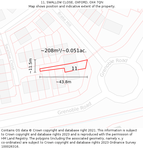 11, SWALLOW CLOSE, OXFORD, OX4 7QN: Plot and title map