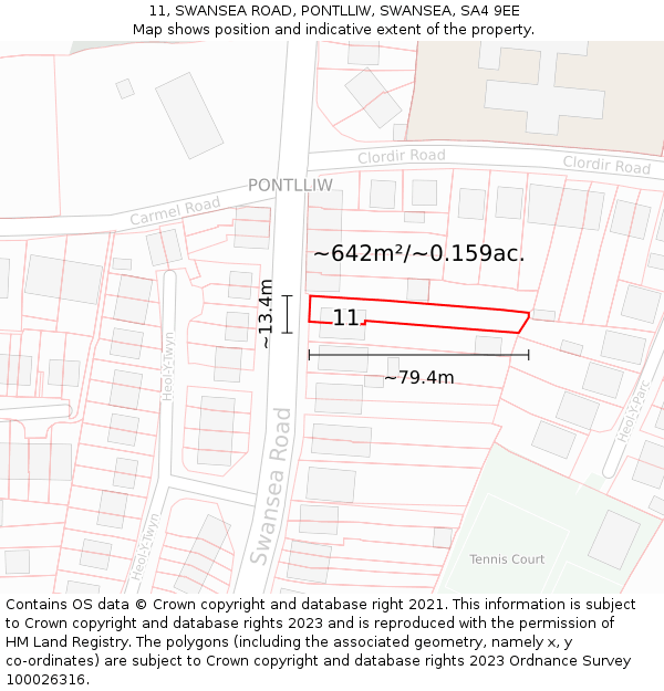 11, SWANSEA ROAD, PONTLLIW, SWANSEA, SA4 9EE: Plot and title map