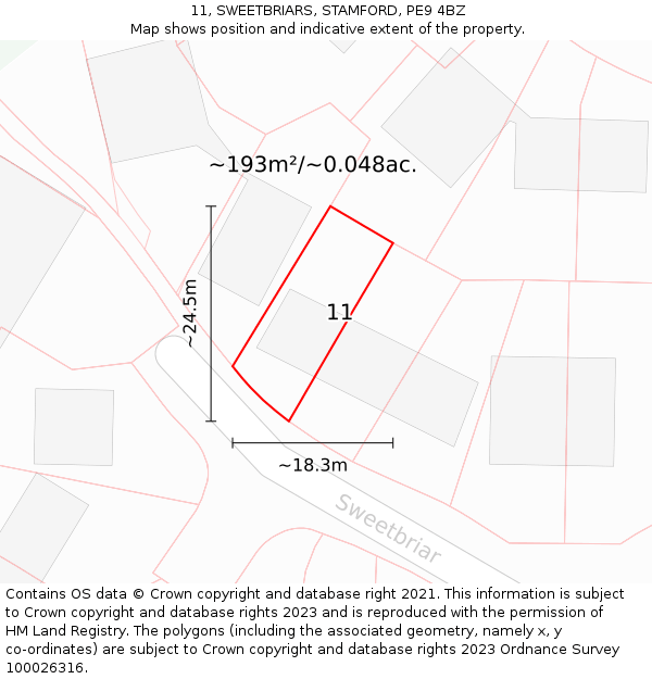 11, SWEETBRIARS, STAMFORD, PE9 4BZ: Plot and title map