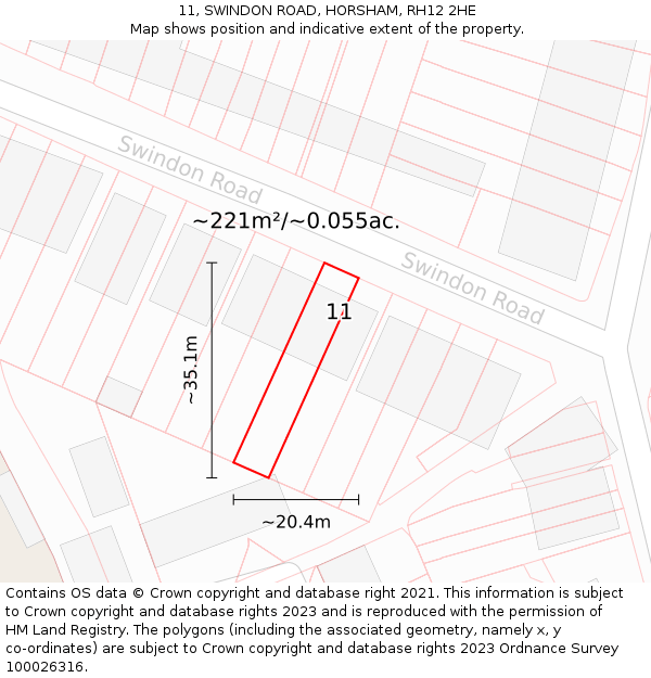 11, SWINDON ROAD, HORSHAM, RH12 2HE: Plot and title map