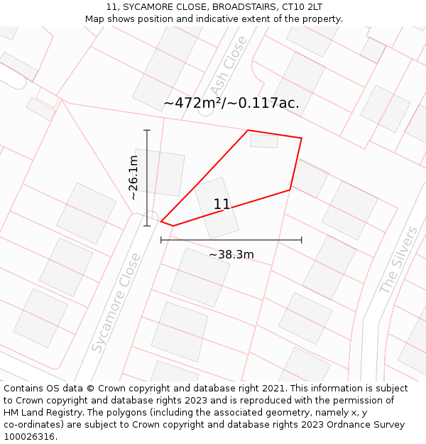 11, SYCAMORE CLOSE, BROADSTAIRS, CT10 2LT: Plot and title map