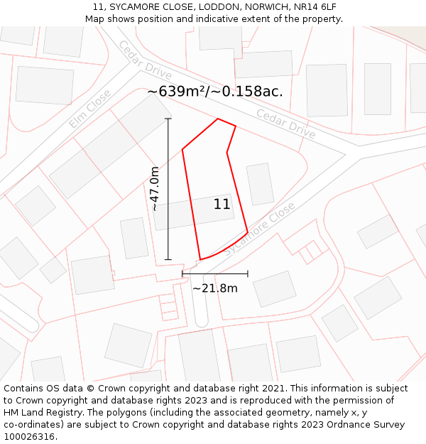11, SYCAMORE CLOSE, LODDON, NORWICH, NR14 6LF: Plot and title map
