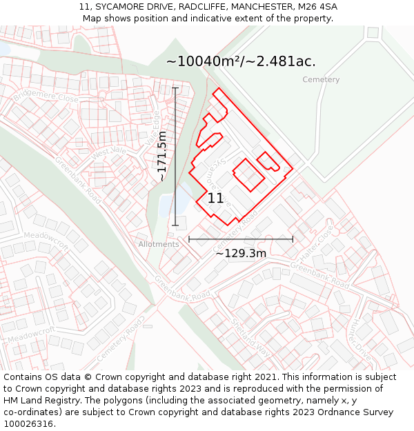 11, SYCAMORE DRIVE, RADCLIFFE, MANCHESTER, M26 4SA: Plot and title map