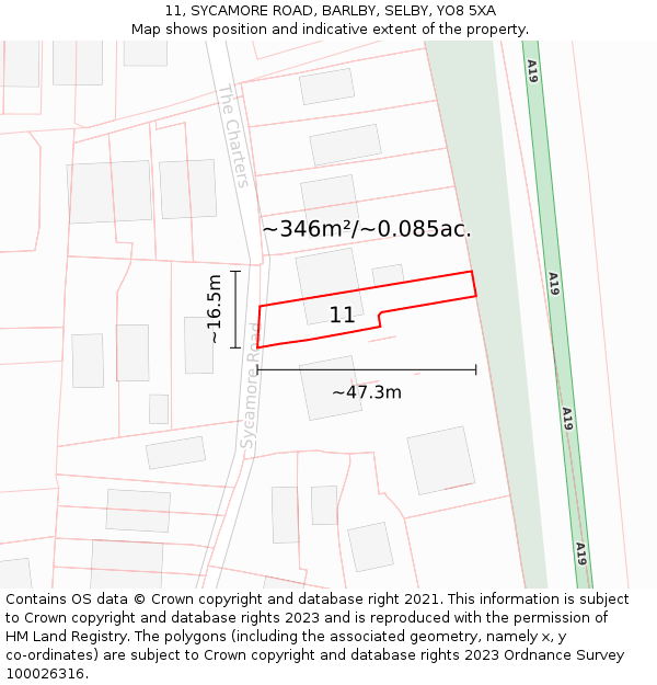 11, SYCAMORE ROAD, BARLBY, SELBY, YO8 5XA: Plot and title map