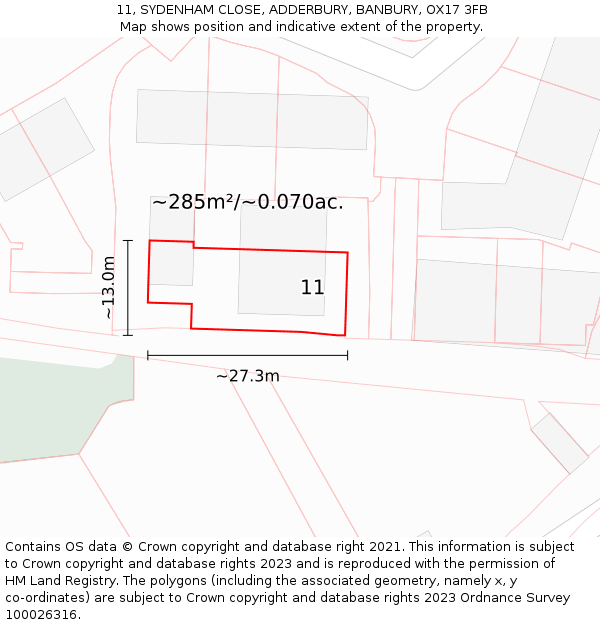 11, SYDENHAM CLOSE, ADDERBURY, BANBURY, OX17 3FB: Plot and title map