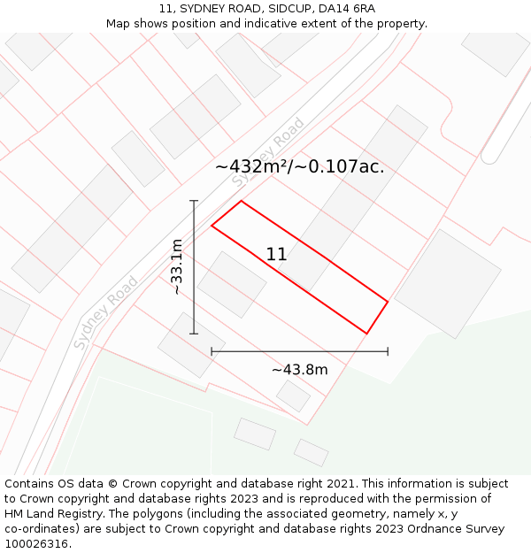 11, SYDNEY ROAD, SIDCUP, DA14 6RA: Plot and title map