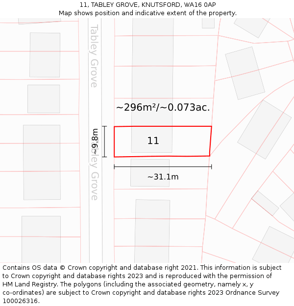 11, TABLEY GROVE, KNUTSFORD, WA16 0AP: Plot and title map