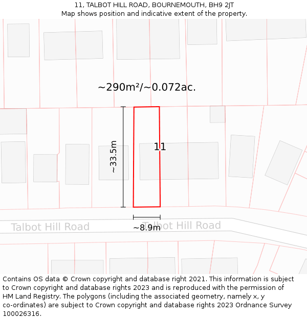 11, TALBOT HILL ROAD, BOURNEMOUTH, BH9 2JT: Plot and title map