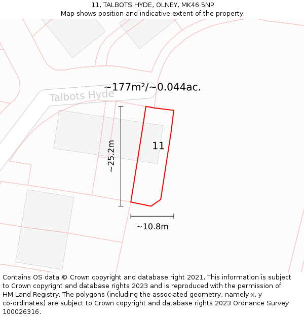 11, TALBOTS HYDE, OLNEY, MK46 5NP: Plot and title map