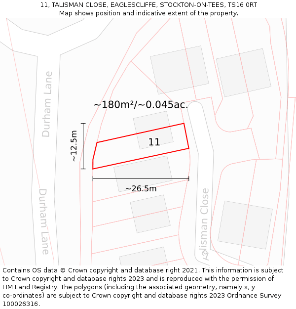 11, TALISMAN CLOSE, EAGLESCLIFFE, STOCKTON-ON-TEES, TS16 0RT: Plot and title map