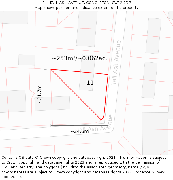 11, TALL ASH AVENUE, CONGLETON, CW12 2DZ: Plot and title map