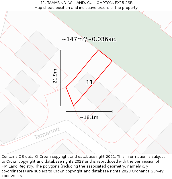 11, TAMARIND, WILLAND, CULLOMPTON, EX15 2SR: Plot and title map