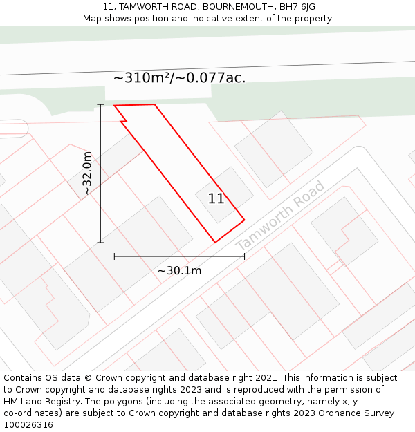 11, TAMWORTH ROAD, BOURNEMOUTH, BH7 6JG: Plot and title map