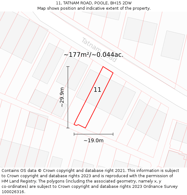 11, TATNAM ROAD, POOLE, BH15 2DW: Plot and title map