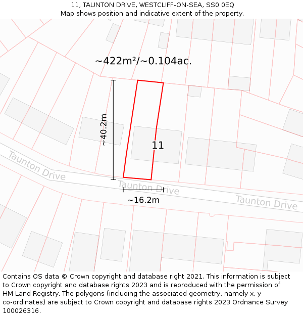 11, TAUNTON DRIVE, WESTCLIFF-ON-SEA, SS0 0EQ: Plot and title map