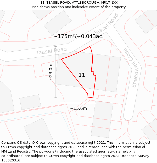 11, TEASEL ROAD, ATTLEBOROUGH, NR17 1XX: Plot and title map