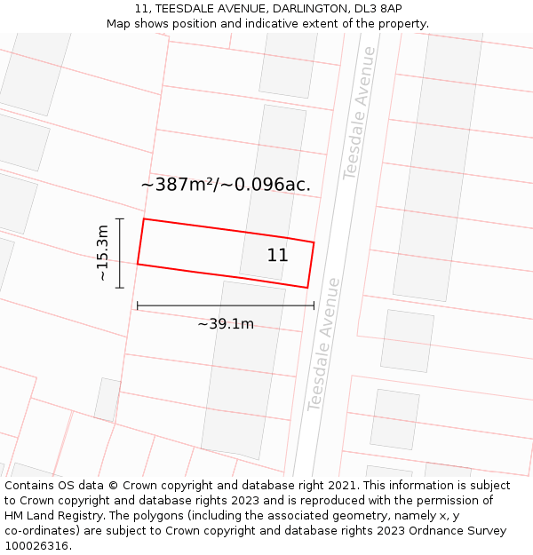 11, TEESDALE AVENUE, DARLINGTON, DL3 8AP: Plot and title map