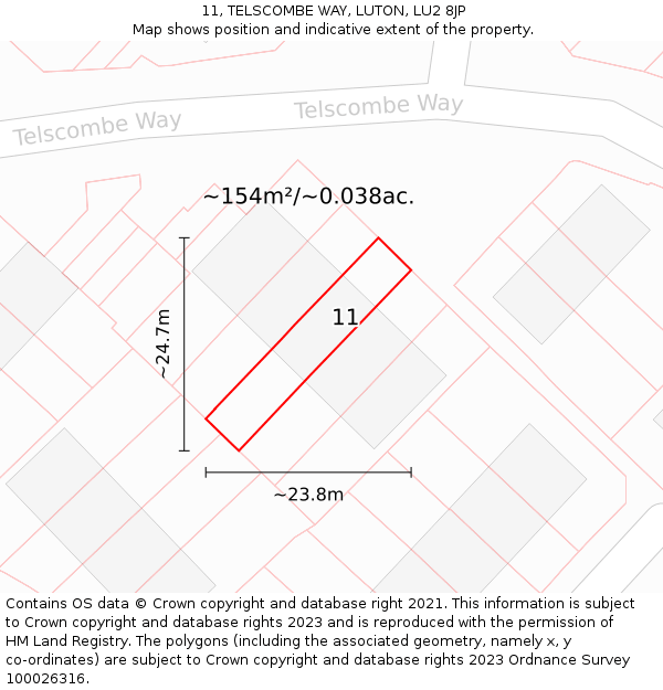 11, TELSCOMBE WAY, LUTON, LU2 8JP: Plot and title map