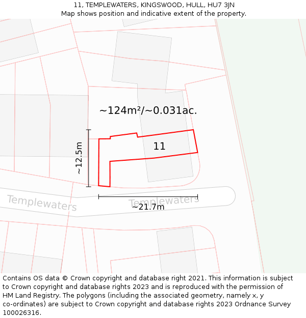 11, TEMPLEWATERS, KINGSWOOD, HULL, HU7 3JN: Plot and title map