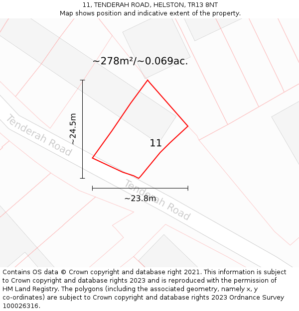 11, TENDERAH ROAD, HELSTON, TR13 8NT: Plot and title map