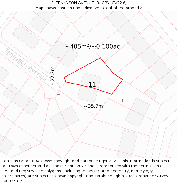 11, TENNYSON AVENUE, RUGBY, CV22 6JH: Plot and title map