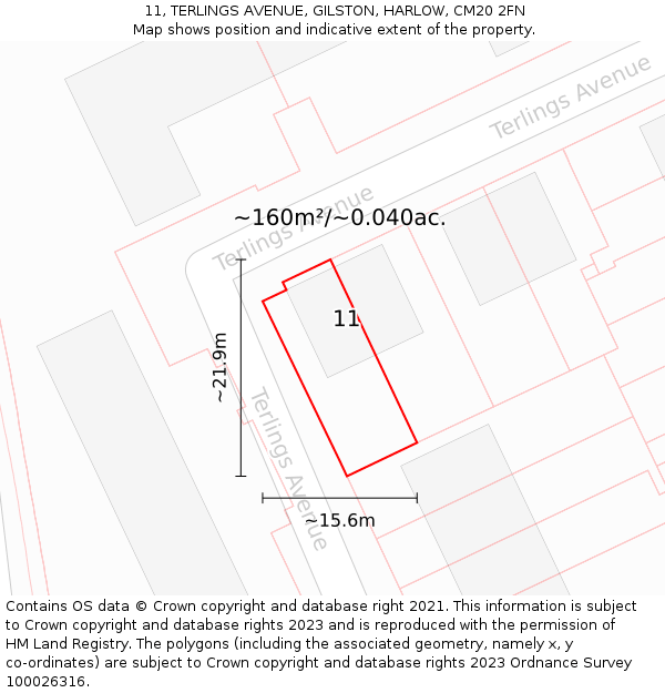 11, TERLINGS AVENUE, GILSTON, HARLOW, CM20 2FN: Plot and title map