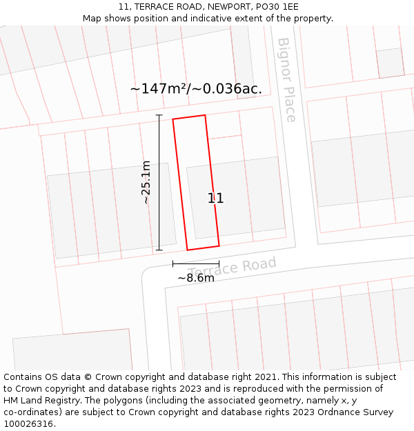 11, TERRACE ROAD, NEWPORT, PO30 1EE: Plot and title map