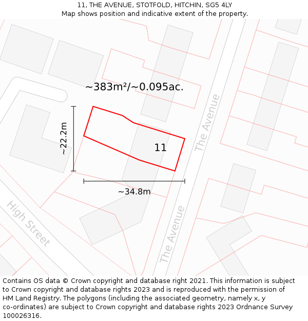 11, THE AVENUE, STOTFOLD, HITCHIN, SG5 4LY: Plot and title map