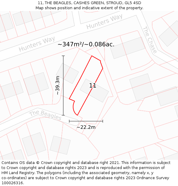 11, THE BEAGLES, CASHES GREEN, STROUD, GL5 4SD: Plot and title map